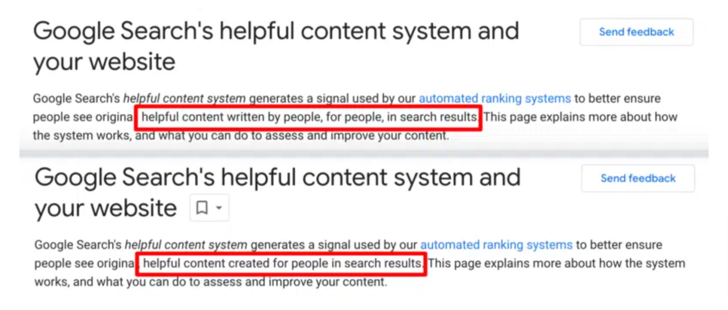 Image of Google's Helpful Content update changes. 